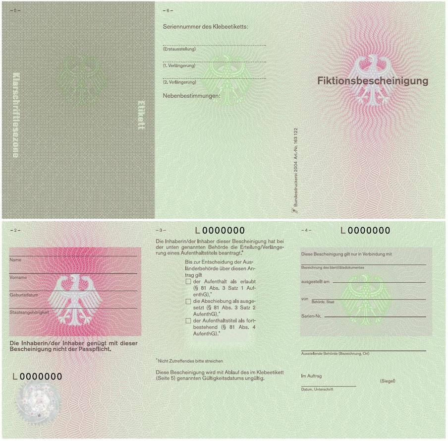 Fiktionsbescheinigung – interim permit