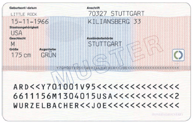 Sample of a German Blue Card - reverse side